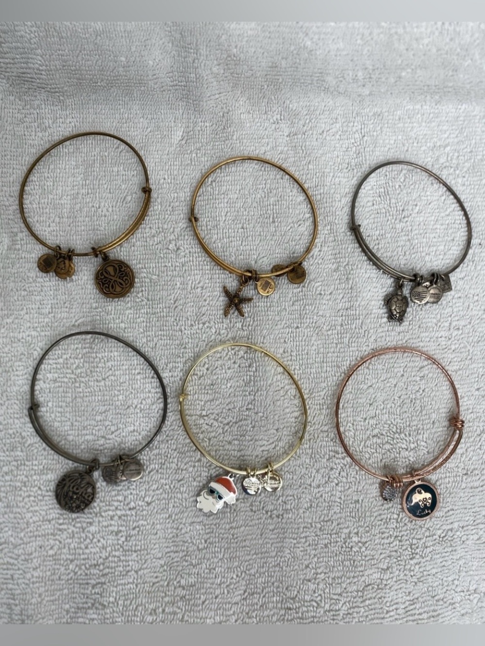 Alex and Ani + Lucky Women's 6 Piece Bronze Silver Gold Charm Bracelets Coastal